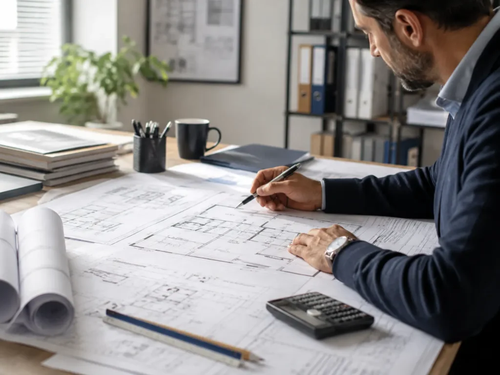HOME Tecnico che analizza planimetrie e documenti immobiliari