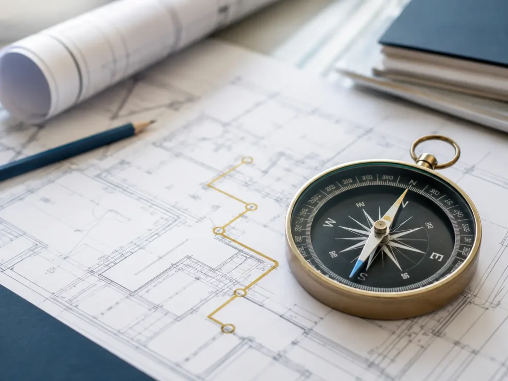 APPROFONDIMENTI Bussola su planimetria come simbolo di orientamento nella documentazione immobiliare