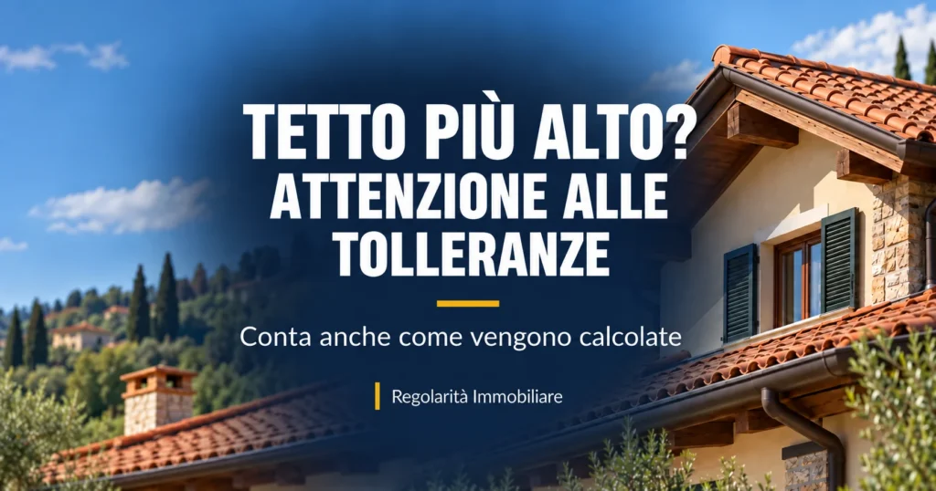 Tetto a falde di una casa con la scritta «Tetto più alto? Attenzione alle tolleranze. Conta anche come vengono calcolate».